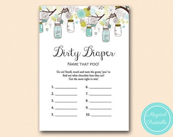 dirty diaper, sweet mess, name that poo, Mason Jars Baby Shower, Baby Shower Games & Activities, Instant Download Games Printable TLC146