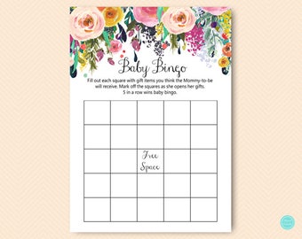bingo para bebês, jogo de bingo para presentes, bingo para chá de bebê, jardim floral Jogos chiques para chá de bebê, atividades para chá de bebê TLC140