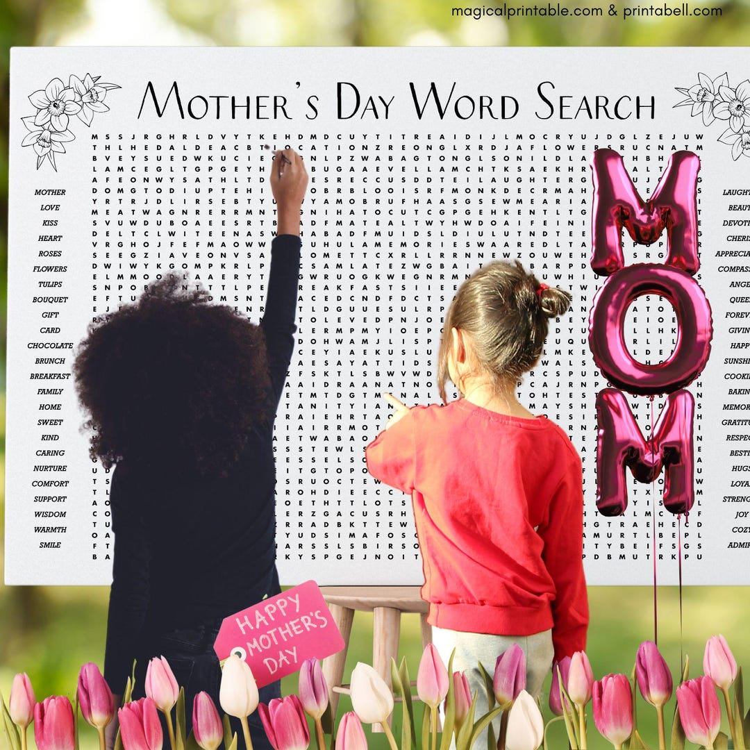 Mother's Day Word Search, 24x36 Printable Mother's Day Word Search ...