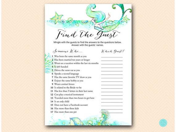 Mermaid Bridal Shower Games, Find the Guest Bridal Shower Game, Bridal Shower Game, Bridal Shower Games Instant Download BS446 Il_570xn