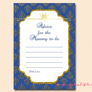 Advice for mommy to be, advice for new mommy, advice cards for baby boy, Royal Prince Baby Shower Games Printable, Baby Shower TLC109
