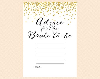 Advice for the Bride to be, Advice Cards for Bridal Shower, Sign,Metallic Gold Confetti Bridal Shower, Bachelorette, Wedding Shower BS46