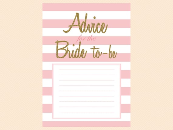 Advice for the Bride to be, Light Pink, Bubblebum, Gold Glitter, Advice Cards, Bridal Shower Activities, Wedding Shower Games BS27 Il_570xn