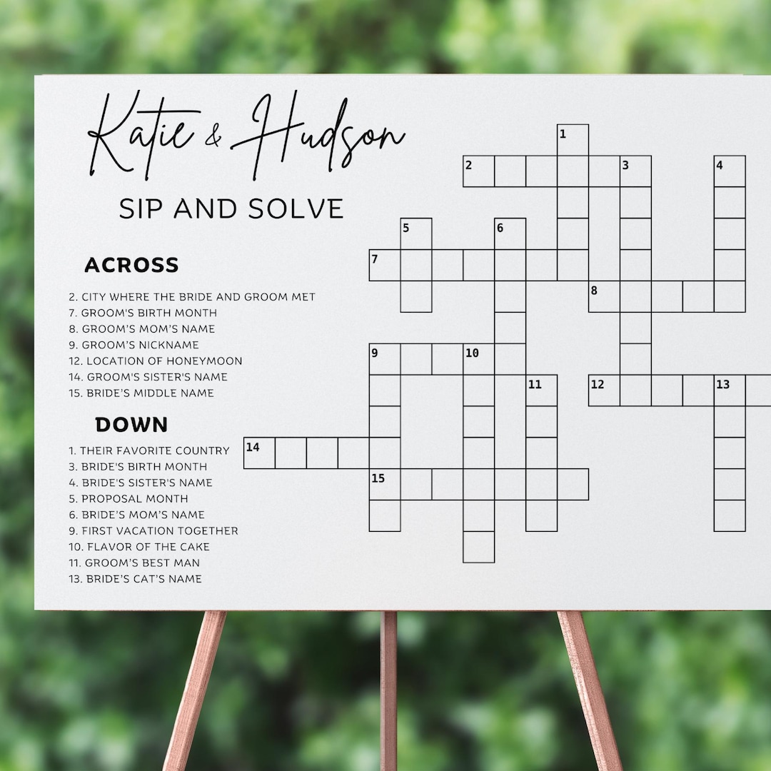 Printed or Digital Custom Crossword Game, Jumbo Wedding Crossword ...