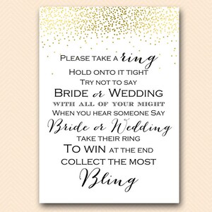 Gold Confetti Dont Say Bride or Wedding Game, Don&#39;t Say Game, Put a Ring on it Game, Bridal Shower Game, Shower Games Download BS472B dd