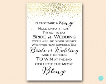 Gold Confetti Dont Say Bride or Wedding Game, Don't Say Game, Put a Ring on it Game, Bridal Shower Game, Shower Games Download BS472B dd