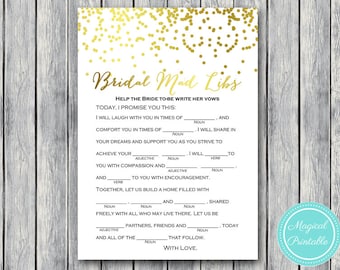 Gold Bridal Mad libs, help bride write her vows, Gold Confetti Bridal Shower, Gold foil Bachelorette, Wedding Shower BS87