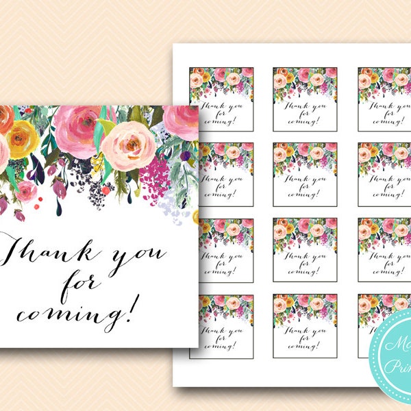 Bridal Shower Favor tags, floral Chic Thank you Tags, Square Toppers, Printable Thank you tags, Printables toppers, BS138 SN34 BS402 TLC140