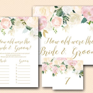 Pink and Blush How old were bride and groom, Guess the age of bride and groom, Bridal Shower Game, Bridal Shower Instant Download BS530Z