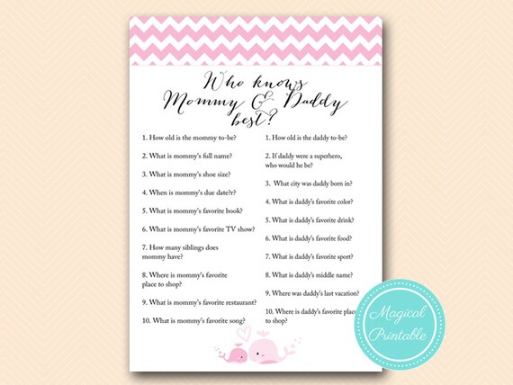 Who Knows Mommy And Daddy Best Coed Baby Shower Game Pink Etsy