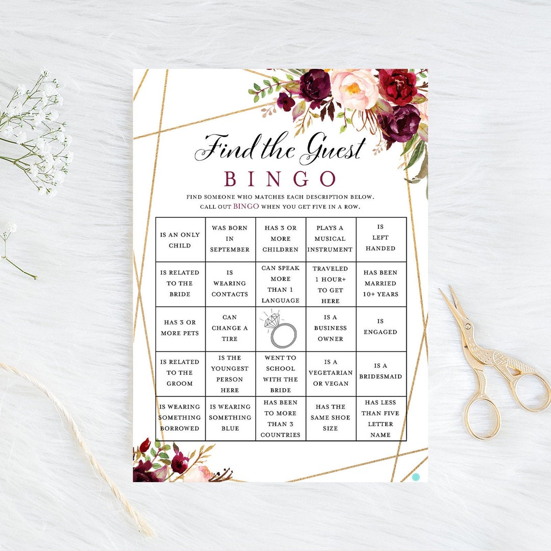 Find the Guest Bingo, Bridal Shower Bingo, Ice Breaker Game, Burgundy Bridal Shower, Burgundy Gold, Burgundy, Bachelorette BS649 Canva - Etsy find-the-guest-bingo-bridal-shower-bingo-ice-breaker-game-burgundy-bridal-shower-burgundy-gold-burgundy-bachelorette-bs649-canva-etsy