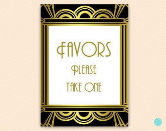 Favors Please Take One Sign, Gold Roaring Twenties Bridal Shower Decoration Signs, Art Deco, Gold Roaring Twenties Wedding Signs BS31