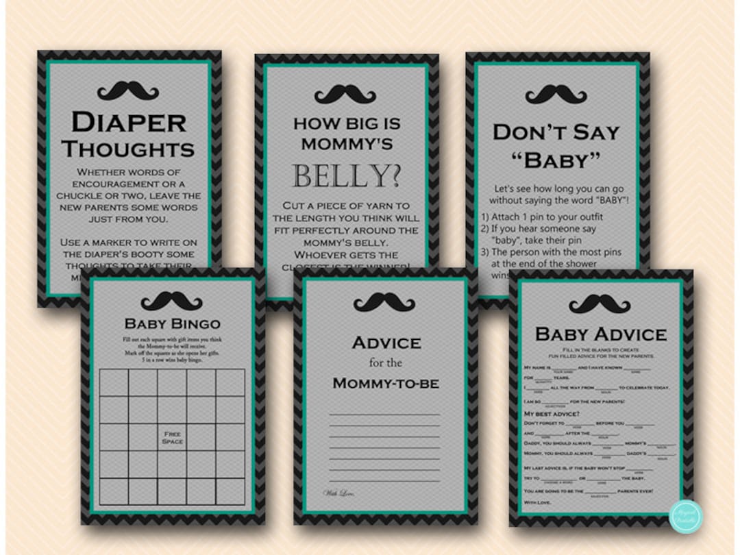 Teal Mustache Baby Shower Games Package, Little Gentleman Baby Shower Game  Pack, Little Man Baby Shower, Advice Mommy, Don't Say Baby TLC65 - Etsy, image size:1080x810