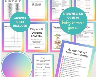 Rainbow Baby Shower Games Bundle, Rainbow Baby Shower, Rainbow Themed Baby Shower, Rainbow Baby Shower Games Template, TLC794