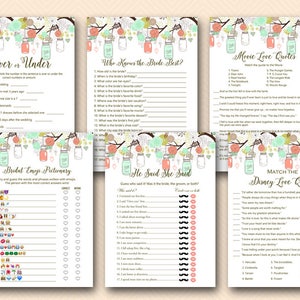 Mint Coral Mason Jars, Bridal Shower Game Printable, Coral and Mint Bridal Shower, Over or under, he said, Bachelorette, Wedding Shower BS64