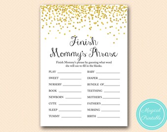 finish mommy's phrase, finish mama phrase, Gold Baby Shower, Baby Shower Games & Activities, Instant Download Games Printable TLC148