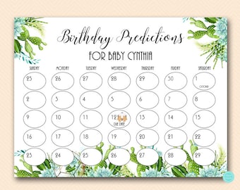 Succulent Baby Prediction Calendar, baby prediction calendar, baby due date calendar, guess the due date, due date calendar, TLC519 BS519
