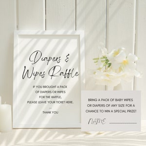 Diapers and Wipes Raffle Sign, cards, Minimalist Baby shower, Minimalist Chic baby Shower printable, minimalist Baby Shower template, TLC721