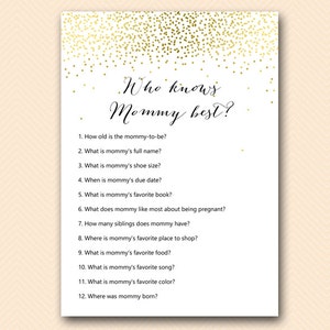 Gold Baby Shower Games, Who knows mommy best, How well do you know mommy, Baby Shower Games, Baby Shower Games Printable TLC472 db image 1