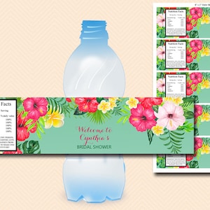 Luau Floral Bridal Shower Bottle Label, Luau baby shower Water Bottle Labels, Custom Labels, Baby Shower Labels, Wedding BS650 tlc650