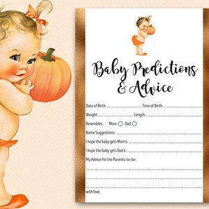 Lil Pumpkin Baby Predictions Conseils imprimables, Prédictions pour bébé, Jeu de douche de bébé citrouille, Blonde Pumpkin Baby, Fall Baby Shower, TLC678
