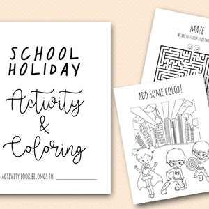 80 Pages School Holiday Coloring and Activities book Pages, Instant Download File, Holiday Fun Book, Summer Holiday Coloring Book BP669n image 5