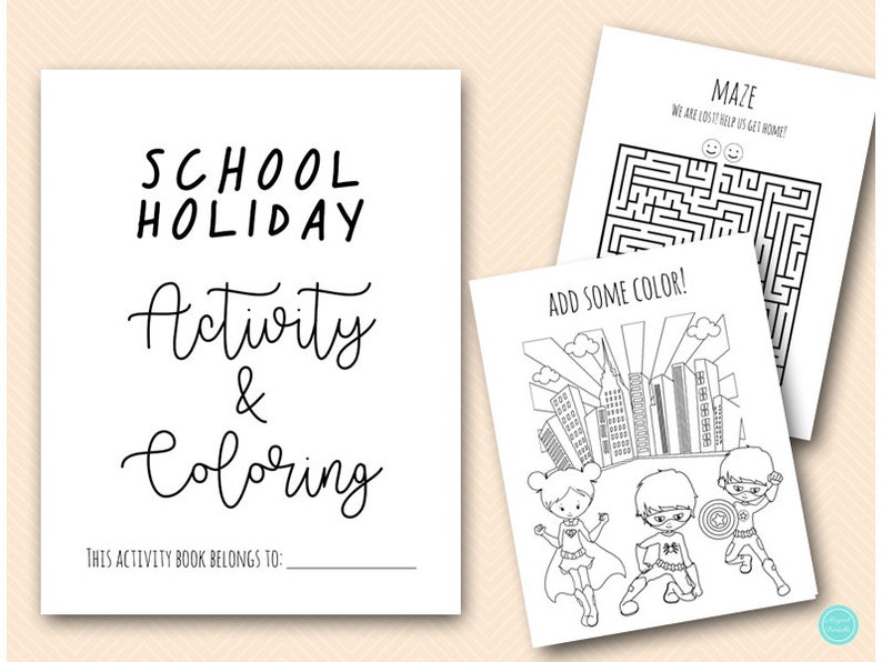 80 Pages School Holiday Coloring and Activities book Pages, Instant Download File, Holiday Fun Book, Summer Holiday Coloring Book BP669n image 5