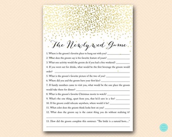 Gold Bridal Shower Games, The Newlywed Game, How well does the Bride know Groom, Bridal Shower Game, Bridal Shower Games Download BS472B dd