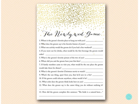 Gold Bridal Shower Games, The Newlywed Game, How well does the Bride