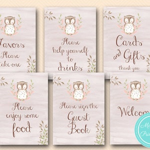 Signes imprimables de hibou rose, cadeaux de cartes, signe de bienvenue de hibou, faveurs de hibou rose, signes de douche nuptiale, signe de douche de bébé de hibou de fille, BS401 TLC401