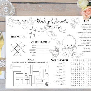 Baby Shower Kids Activity Mat Coloring, Baby Shower Coloring, Giochi Baby Shower per bambini, Foglio da colorare stampabile, Tavolo per bambini,TLC662