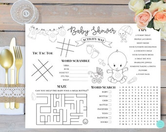 Baby Shower Kids Activity Mat Coloring, Baby Shower Coloring, Baby Shower Games for kids, Printable coloring sheet, Kids table,TLC662