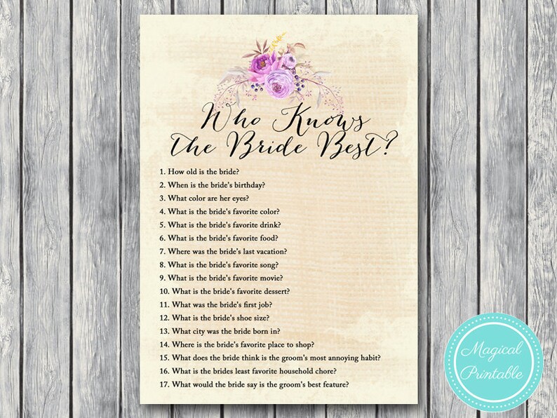 Boho Bridal Shower Game Printable, Bohemian Bridal Shower Games, Purple Floral Bridal Shower, Wedding Shower BS168 image 3