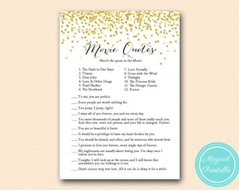 Movie quote game, famous quotes, bridal shower movie love quote game, Gold Confetti Bridal Shower, Bachelorette, Wedding Shower BS46