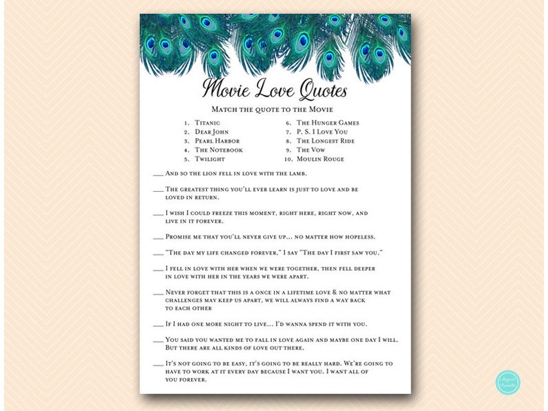 Peacock Bridal Shower Games Package Deal, Download, porn or polish, would they rather, love quote match, movie quote, over or under, BS555 image 7