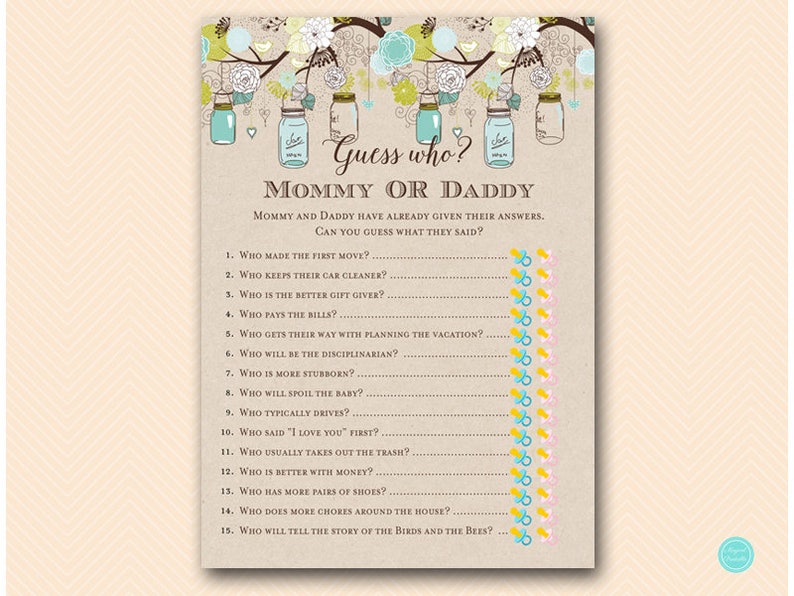 Teal Mason Jar Baby Shower Games Package Instant Etsy