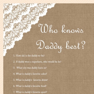 Who knows mom best, who knows dad best, coed baby shower games, Lace, Shabby Baby Shower Games Printables, Instant Download, Neutral TLC11