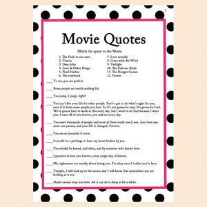 movie quote game, famous love quotes game, movie game, Black Dots Bridal Shower Games, Bachelorette Games, Wedding Shower Games BS24