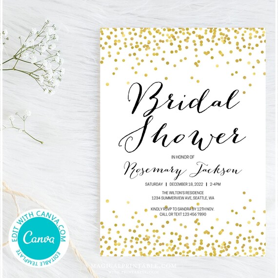Editable Bridal Shower Invitations, Gold Confetti Bridal Shower Invitations, Chic Bridal Shower, BS46 TLC700 K canva Il_570xn