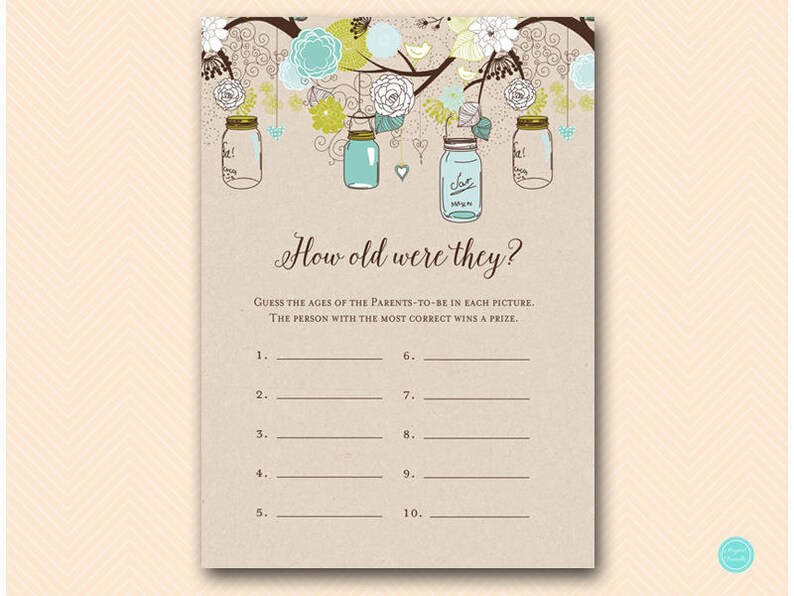 Teal Mason Jar Baby Shower Games Package Instant Etsy