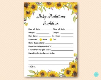 Sunflower Baby Predictions and Advice Printable, Predictions for Baby, Baby Predictions, Baby Shower Games, Baby Shower Activities TLC537