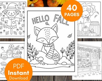 Herbst, Malvorlagen, Hallo Herbst, Oktober, Halloween-Malbuch für Kinder, Sofort-Download, Druckbar, Herbstfarben, BP897