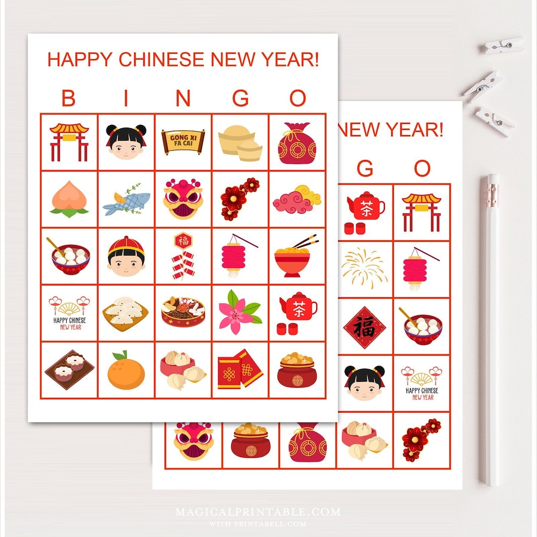 100x Chinese New Year's Bingo Cards, Printable Chinese New Year Bingo