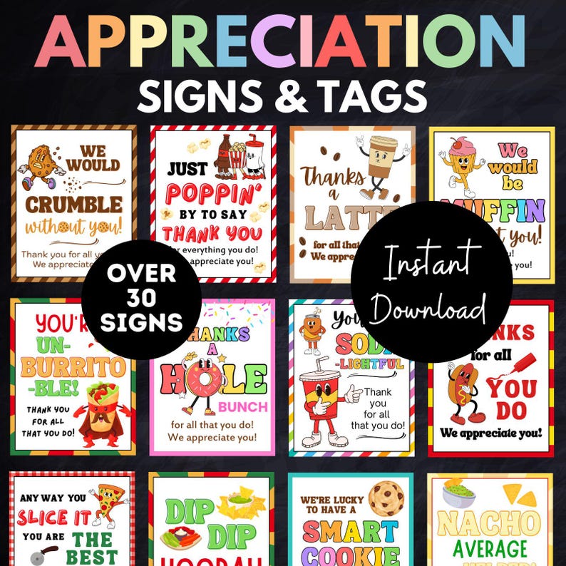 Printable Appreciation Signs, Staff Appreciation Signs, Tags, Employee ...