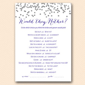 Navy Silver Would they rather bridal shower game, Who knows the Bride and Groom Best, Bridal Shower Game, Bridal Shower Games Download BS149