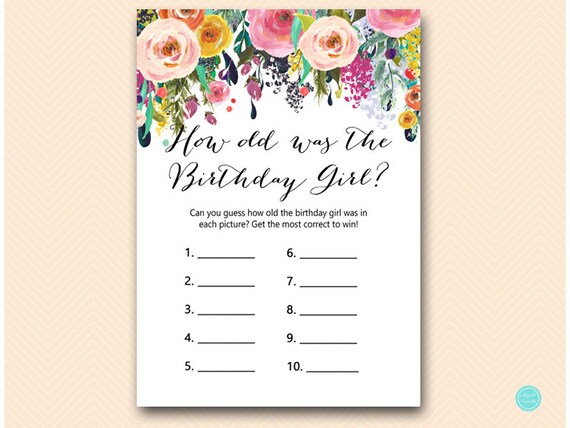Floral Girl Birthday Party Games How Old Was The Birthday Girl How Well Do You Know The Birthday Girl Instant Download Bp138 By Baby Shower Ideas 4u Catch My Party