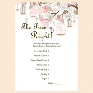The Price is Right Baby Shower Game, Price Tag Game, Bird Cage Baby Shower Games Printable, Floral, Pink Baby Shower Games TLC18
