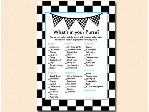 blue what's in your purse, baby shower purse game, Instant Download, Racing Baby Shower Games, Car Baby Shower Games, TLC113 Il_570xn