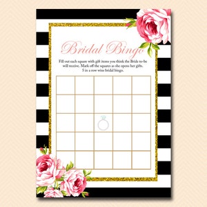 Bingo Cards, Bridal Bingo Cards, Printable, Black White Floral Bridal Shower Games, Unique Bridal Shower Games, Wedding Shower BS10P BS10