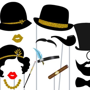 Print Yourself Gold and Black Roaring Twenties Photo Booth Party Props